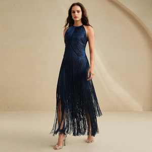 <span class=keywords><strong>Abito</strong></span> <span class=keywords><strong>Lungo</strong></span> Sexy con Collo all'Americana e Frange, Vestito Aderente Senza Maniche con Schiena Scoperta per Serate ed Eventi - Product Image 5