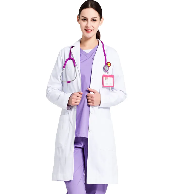 Venta caliente de alta calidad Unisex Hospital blanco bata de laboratorio médico y enfermera clínica uniforme