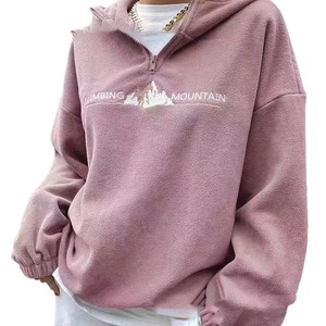 <b>Women</b> Eco-Friendly Polar Fleece <b>Half</b>-<b>Zip</b> Hoodie Printed Mountain Logo Regular Printed 260g Autumn/Winter <b>Sweatshirt</b> - Product Image 1