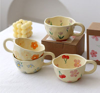 Tasses à café en céramique, tasses à thé au lait à fleurs irrégulières façonnées à la main, style coréen, pour petit-déjeuner, vaisselle de cuisine