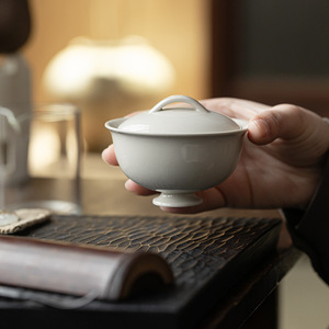 Guanlan Wood Ash Gaiwan Porcelain <b>Tea</b> Bowl With Lid Handmade Round Kung Fu <b>Tea</b> <b>Set</b> For Afternoon <b>Tea</b> - Product Image 1