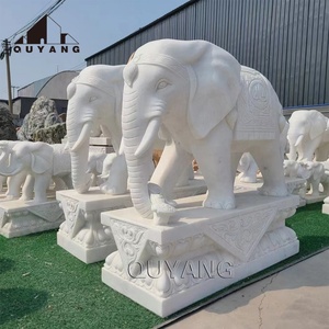 QUYANG all'aperto natura scultura in pietra grande tailandese statua di elefante <span class=keywords><strong>bianco</strong></span> coppia di marmo elefante per la vendita - Product Image 2