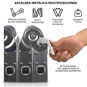 <span class=keywords><strong>Escalera</strong></span> Plegable <span class=keywords><strong>de</strong></span> Aluminio Recta Multiposición <span class=keywords><strong>de</strong></span> 3.3 Metros, Versátil, Antideslizante, 12 Peldaños, Alta Calidad, para Interiores - Product Image 6