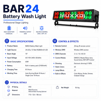 Projecteur LED à piles 24*12W RGBWA+UV 6-en-1 sans fil DMX pour éclairage de scène et architectural, idéal pour mariages et événements DJ
