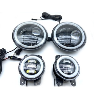 Faros Delanteros LED RGB de 7 Pulgadas JK con Anillos Halo de Persecución Multicolor Controlados por la Aplicación ADT + Faros Antiniebla RGB de 4 Pulgadas - Product Image 1