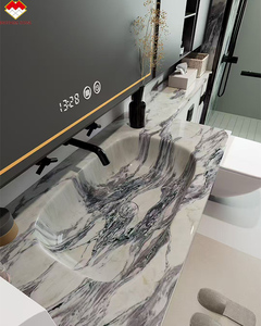 Lavabo Moderno in Marmo a Blocco con Vasca Intagliata <span class=keywords><strong>e</strong></span> Mobiletto, Top Lavabo in Marmo Cold River Snow, Impermeabile <span class=keywords><strong>e</strong></span> Facile da Installare - Product Image 2