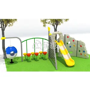 Moetry çocuklar okul öncesi anaokulu arka bahçesinde için plastik slayt ile açık tırmanma halat oyun alanı