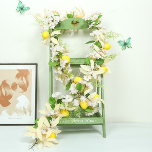 Guirlande de fleurs de cerisier artificielles faciles à obtenir, en rotin, avec fruits de citron, pour la décoration intérieure et la décoration végétale - Product Image 4
