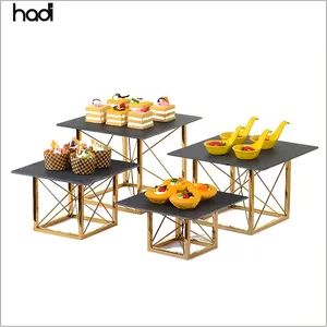 Edding-elevadores de mesa de acero inoxidable para exhibición de alimentos, juego completo de soportes dorados para catering