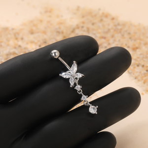 स्टेनलेस स्टील बाहरी थ्रेडेड राउंड ज़िरकॉन डांगले शरीर के भेदी गहने दिल पेट बटन छल्ले - Product Image 6