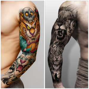 Tatuajes Temporales Impermeables para Hombre, Diseño de <span class=keywords><strong>Calavera</strong></span> y <span class=keywords><strong>Flores</strong></span>, Tatuajes Grandes para Brazo Completo, Color Negro - Product Image 2