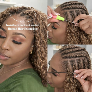 # Extensions de cheveux au crochet 27 Honey Blonde Deep Wave, couleur invisible, sans nœuds, pré-séparées, effet plume, pour femmes - Product Image 5