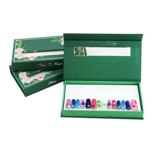 Fabbrica diretta all'ingrosso a buon mercato Magnetic Beauty Green Nail Paper Box Press on Cosmetic Nail Oil Slide Packaging scatola di cartone