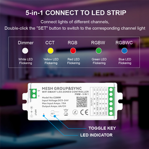 C206W Aipin MESH 그룹 동기화 <span class=keywords><strong>5</strong></span> in <span class=keywords><strong>1</strong></span> Tuya <span class=keywords><strong>WiFi</strong></span> 스마트 컨트롤 24V 단색 <span class=keywords><strong>LED</strong></span> 스트립 조명 조광기 범용 PWM 영역 컨트롤러 - Product Image 2