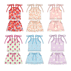 Popolare Completo Estivo Personalizzato per Bambine, Top Senza Maniche con Fiocco e Gonna a Balze, Set Sportivo per Bambine - Product Image 1