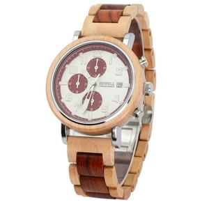 Reloj de Pulsera Cronógrafo Mecánico para Hombre con Manecillas Luminosas de Madera y Acero Inoxidable, Personalizable con Movimiento de Cuarzo - Product Image 3