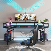 Bureau de jeu LED Tribesigns de 75 pouces avec étagère pour moniteur, grand bureau pour joueurs, bureau d'ordinateur PC LED, table de jeu ergonomique noire
