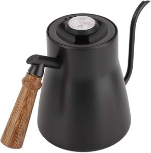 Cafetière Barista Personnalisée, Théière Noire en Acier Inoxydable, Bouilloire à Bec de Cygne pour Camping, Pot à Café avec Thermomètre - Product Image 1