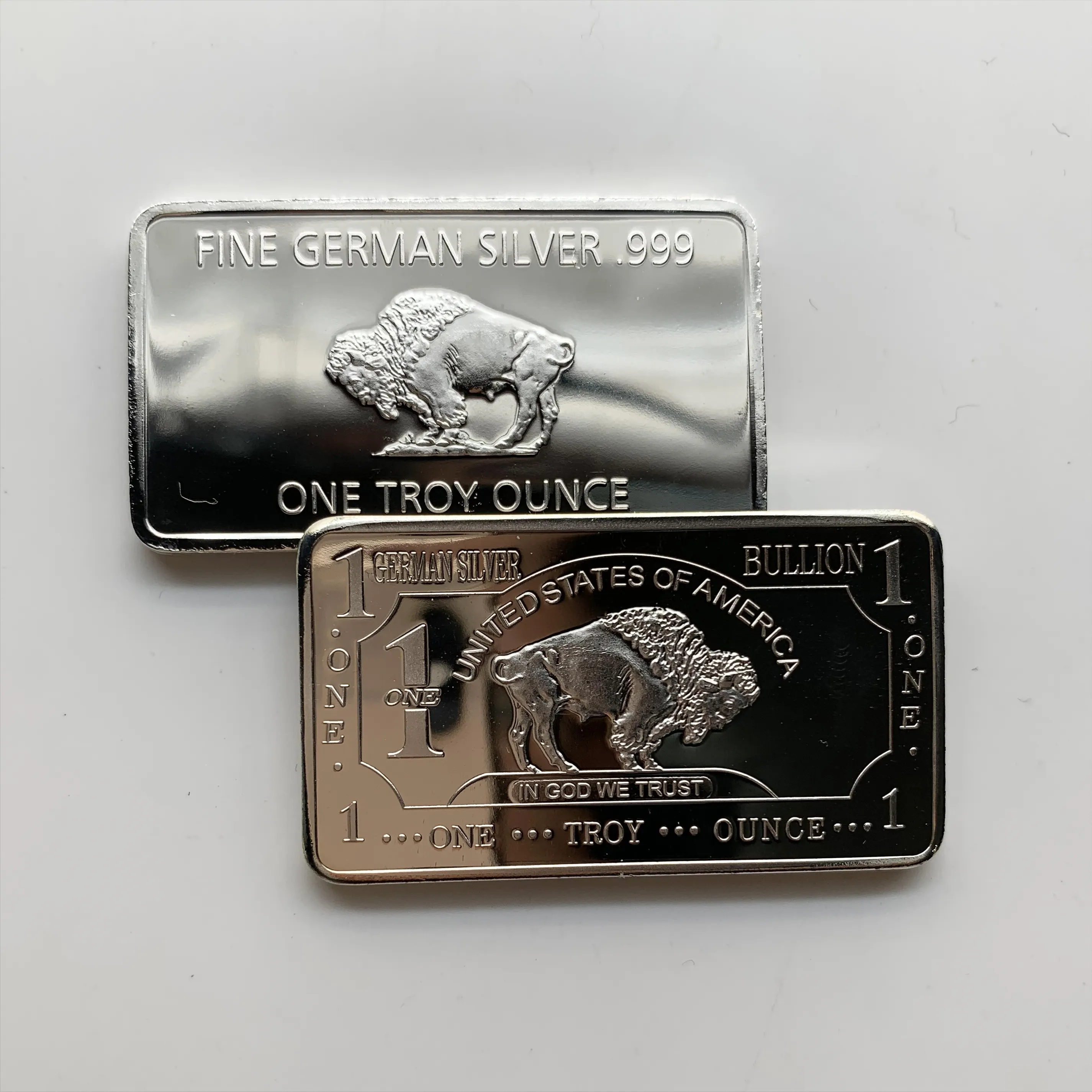 Non magnetic German Mint One Troy Ounce Silver Plated Buffalo German Bullion Bar Coins