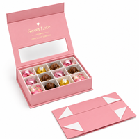 Boîte cadeau pliable magnétique en PVC avec fenêtre, en papier alimentaire personnalisé écologique, rose, pour bonbons et chocolats