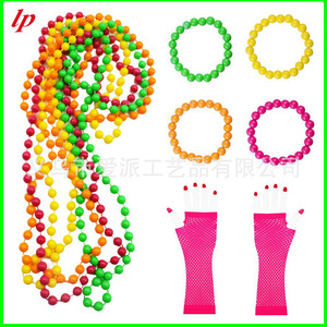 LPP4363 Neon Party Set Necklace <b>Bracelet</b> Earrings Gloves Socks Rose <b>Red</b> Green Yellow Pink Birthday Props - Product Image 3