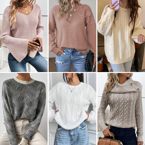 Pull pour femme, motif jacquard, tricot, manches longues, col rond, tricot d'hiver, pull en coton tricoté, vêtements d'occasion en gros - Product Image 5