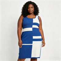 Ensemble tricoté 2 pièces sur mesure OEM avec broderie, grande taille, color block, cardigan long et robe tricotée pour femme