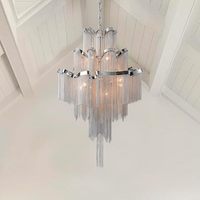 Lámpara de Araña Moderna Larga Plateada Contemporánea con Control Remoto, 8 Luces, Tamaño Mediano, Aluminio