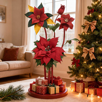 Flor de Navidad y Año Nuevo de Lona Hecha a Mano, Realista, Suave, Estilo Europeo, Roja, Impermeable, Duradera y Ecológica