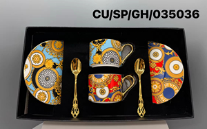 Juego de tazas de café y té de porcelana fina con diseño barroco y una exquisita caja de regalo. Borde dorado para realzar su lujo y elegancia. - Product Image 5