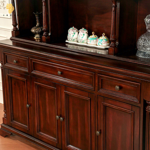 Buffet de présentation antique, meuble de rangement en bois massif foncé fait main avec étagères ouvertes pour cuisine et salon - Product Image 3
