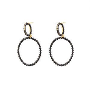 Fashion Drop <b>Earrings</b> 316L Stainless Steel PVD Gold Plating Sustainable Resistant Black Beaded Design - Product Image 2