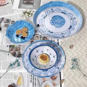 Assiettes à dîner en céramique personnalisées-Blue Ocean Style Shell Design Assiette à vaisselle Personnalisable Vaisselle Party Use Fabricant - Product Image 3