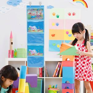 Clear Fabric Hanging Storage Bags for Home and Wall Use Foldable Pocket Chart and Book Pouch for Student Supplies - Product Image 6