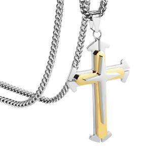 Colliers pendentifs de mode pour hommes en acier inoxydable plaqué or 18 carats, anti-ternissement, avec croix personnalisée, bijoux permanents, chaîne en or rempli - Product Image 3