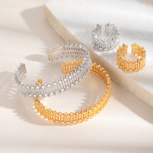 Vintage Court Style Diamond Encrusted Lace <b>Crown</b> Openwork Bracelet And <b>Ring</b> Set Designer Jewelry Gold And Silver Party Unisex - Product Image 4