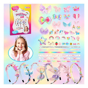 Kit de fabrication de serre-têtes pour filles en gros, avec garniture en satin et maille, autocollants étoiles et cœurs, pour cadeau créatif d'anniversaire - Product Image 1