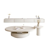 Table basse en pierre frittée en forme de nuage, style Wabi-Sabi crème, avec tiroirs, pour salon