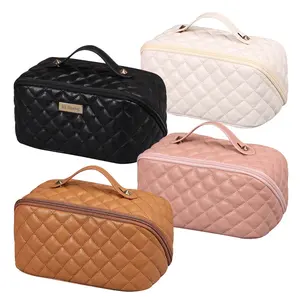 Custom Makeup Bag Pouch Pu Leather Cosmetics Toiletries Bag Large Capacity Partition Storage Waterproof Travel Toiletry Bag