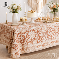 Nappe HuaLai 60x102 pouces en polyester effet coton, motif floral damassé vintage avec bordure, idéale pour mariages et dîners sur mesure