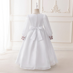 Nuovo Design Abito per Bambini Eid Al-Fitr Ricamato Bianco Costume Islamico Musulmano per Bambini Abiti Lunghi Formali da Damigella con Fiori - Product Image 3