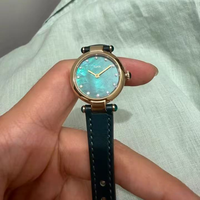 Montre à quartz élégante pour femme Turck, boîtier en acier inoxydable rose nacré, bracelet en cuir, cadran à aiguilles chronographe
