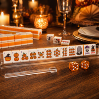 NOIGA Jack-o'-Lantern Pumpkin Dots Ensemble de Mahjong Américain pour 4 Joueurs avec Pions en Acrylique Transparent Résistant à l'Eau et Durable