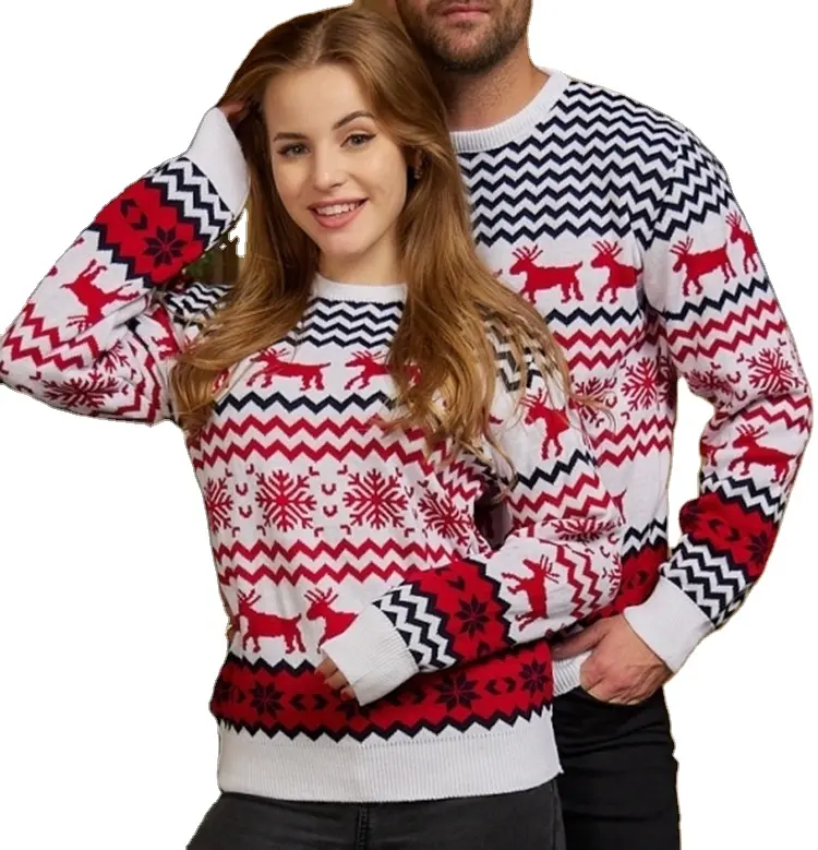 Custom FNJIA Couple Knitted Sweater Men Jacquard Xmas Sweater Women Pullover Casual Cartoon Unisex Christmas Sweater