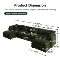 Sofá Seccional Modular en Forma de U, Convertible, de Chenilla, con Otomanas Dobles, Sofá Seccional Grande para Sala de Estar