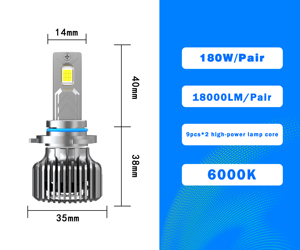 Ampoules de phare de voiture LED Tri Copper H7 180W 18000LM 12V H8 H7 H11 9005 HB4 9006 9012 H4 Feux antibrouillard LED Faisceau de croisement/route - Product Image 2