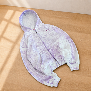 Sweat à capuche zippé personnalisé pour homme, tie-dye violet lavande, délavé à l'acide, logo brodé, streetwear, vente en gros, fabricant de vêtements - Product Image 2
