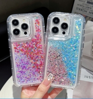 Vente en gros 3-en-1 dégradé Quicksand coque de téléphone portable coque dure avec poudre éblouissante et paillettes anti-chute échantillon gratuit