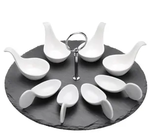 9 piece Appetiser Gift Set Mini Appetiser Spoons Mini Appetiser Dishes Slate Serving Tray