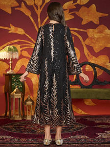 Nouvelles filles musulmanes <span class=keywords><strong>feuille</strong></span> Sequin embelli longue Abaya avec manches évasées noir islamique enfants vêtements - Product Image 5